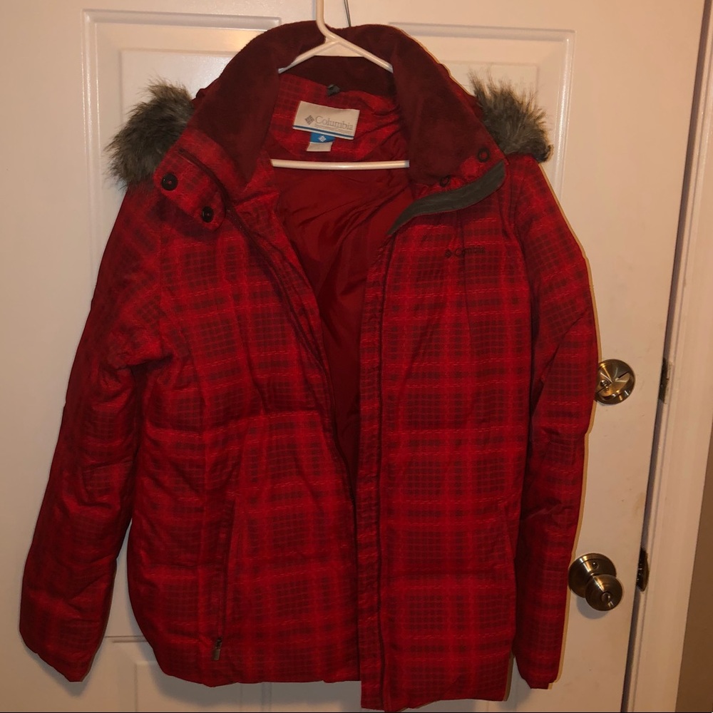 Red women’s Columbia winter jacket